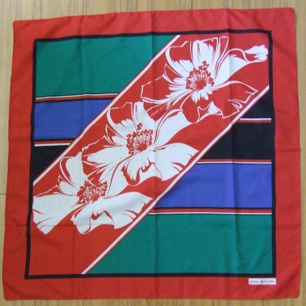 Gina Rucci scarf red with white color block flowers 80s vintage Tie Rack Italian